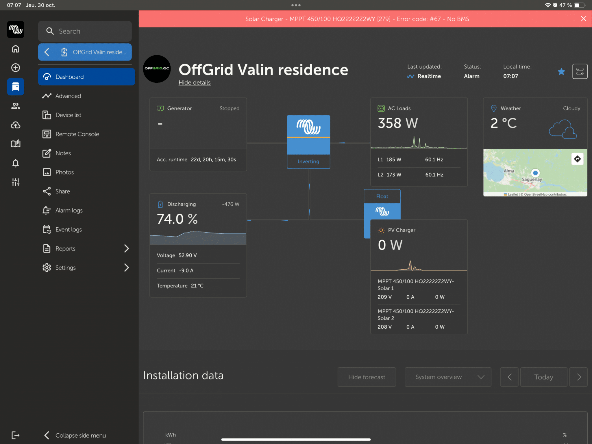 Capture écran VRM Portal sur téléphone