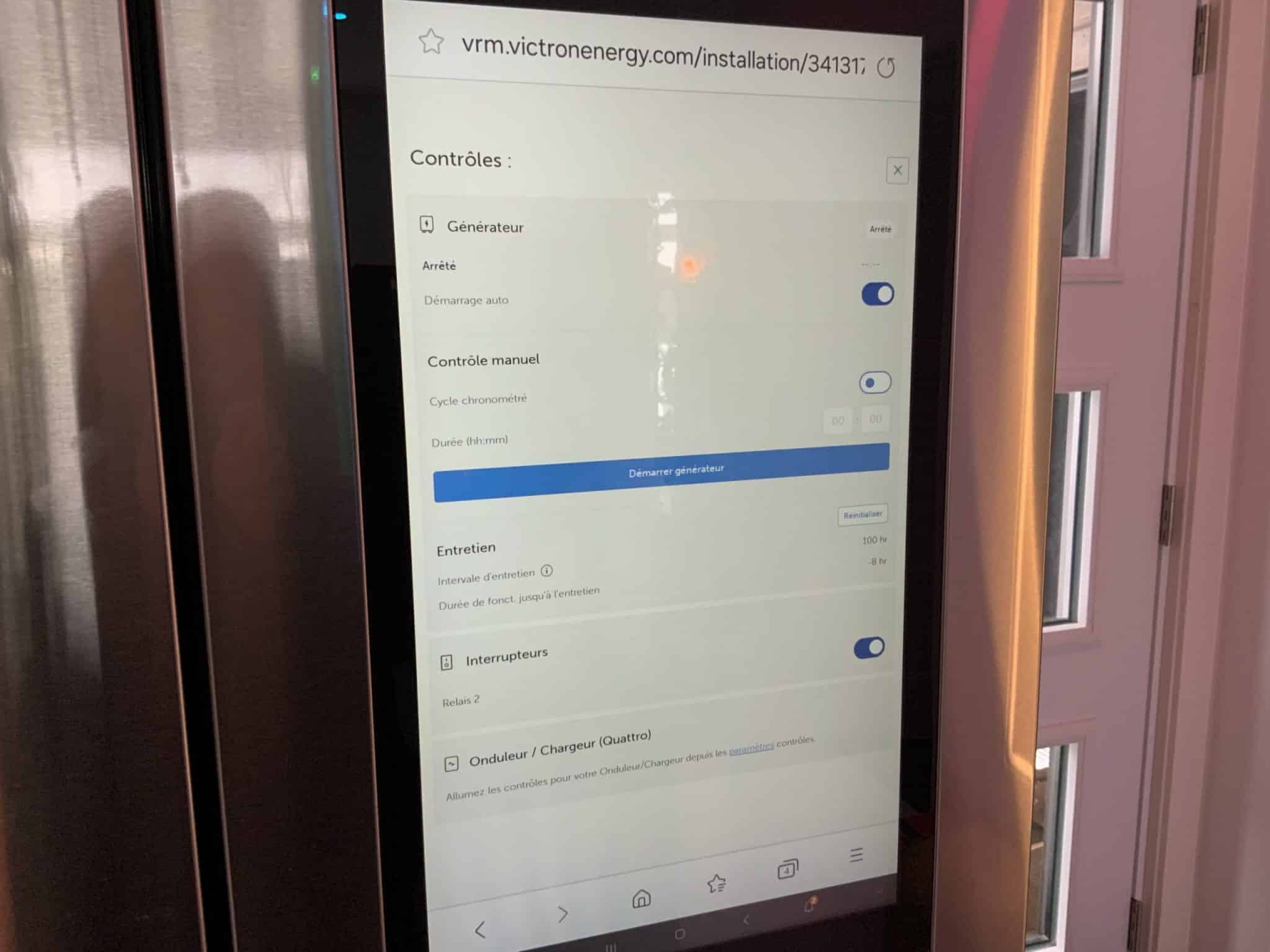 Contrôle du générateur via écran tactile Samsung Family Hub (frigo)