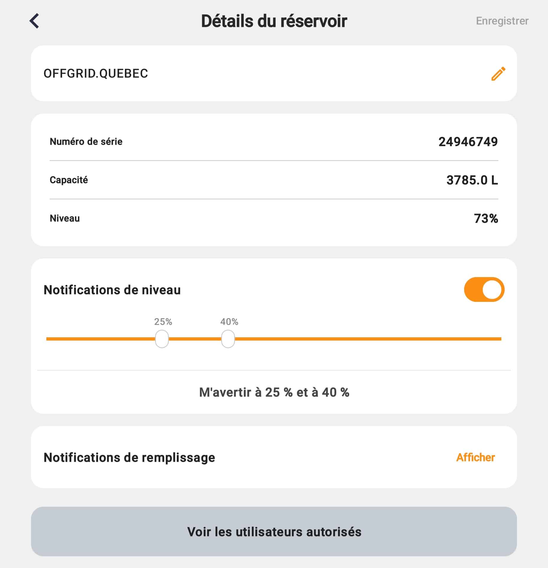Application NEEVO pour monitoring du propane